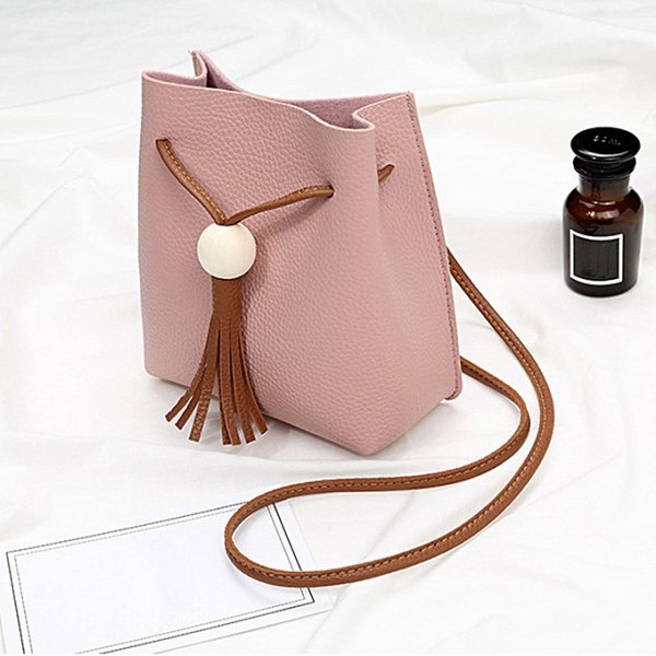 Fashion Women Tassels Bucket Bag Crossbody Bag Coin Bag Phone Bag Pink