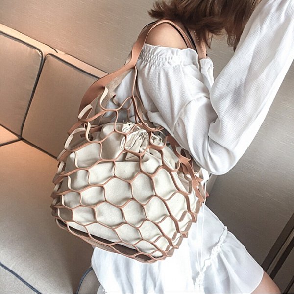 Creative female hands hollow bucket bag casual handbag large shoulder bag