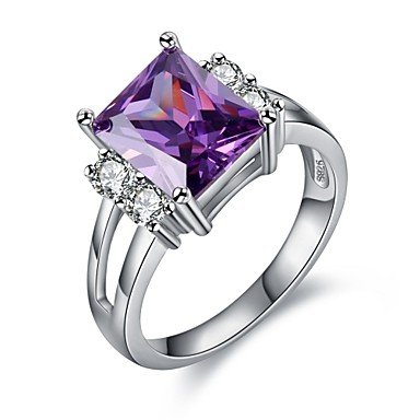 Female amethyst cubic zirconia ring hollow, Silver, vintage jewelry gifts wedding engagement party birthday party