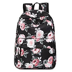 Casual Waterproof Laptop Backpack Travel Daypack School Bag Bookbags for Teen Girls and Women - Black Peony