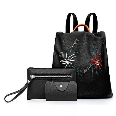 Women bag backpack embroidered black